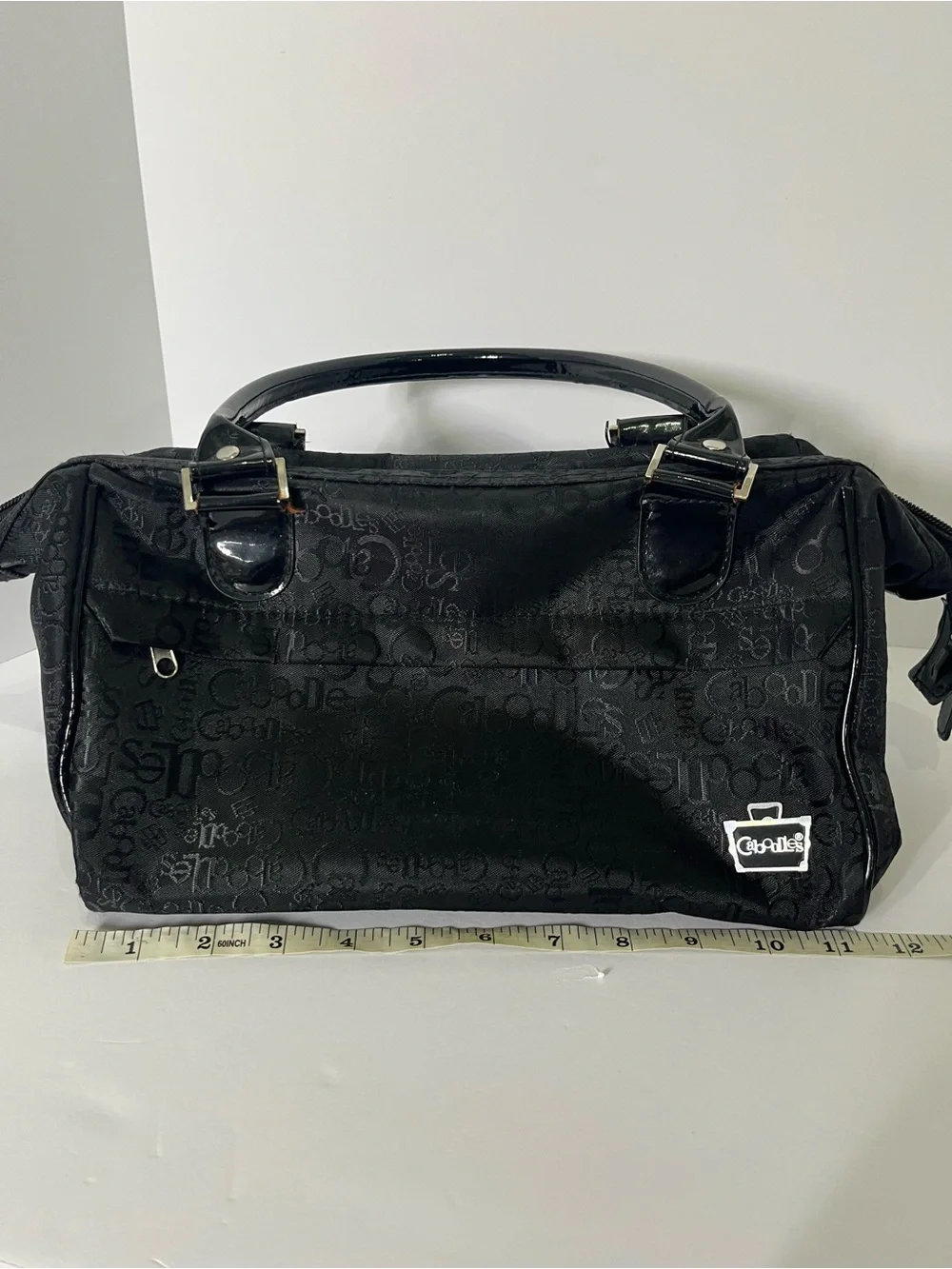 Caboodles Black Logo-Print Satchel with Patent Handles
